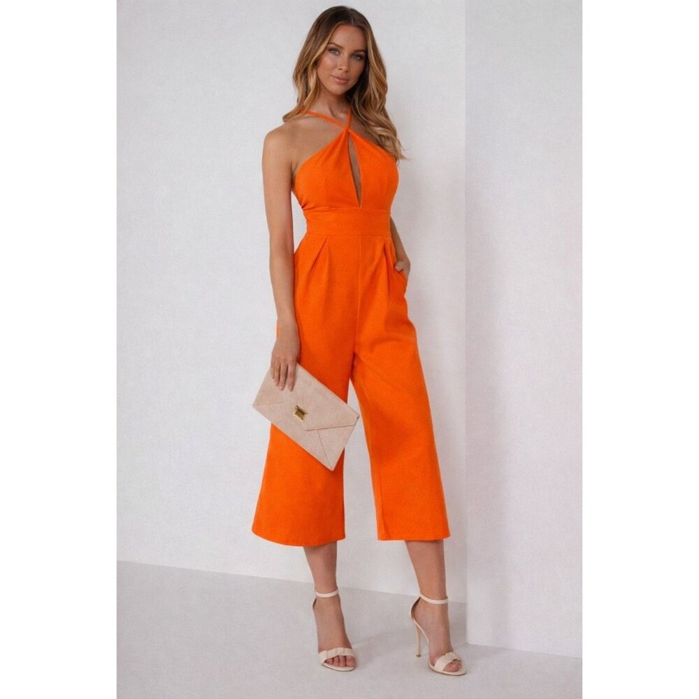Missguided Orange Halter Jumpsuit